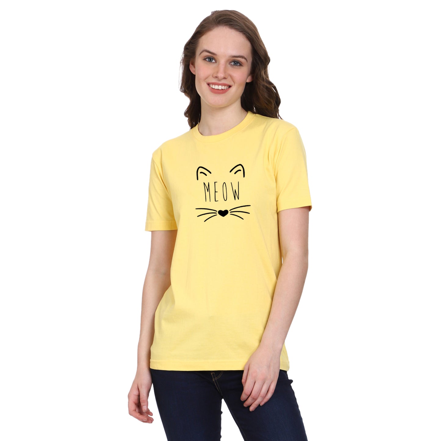 Meow Printed Women's Half Sleeves T-shirt For Cat Lovers