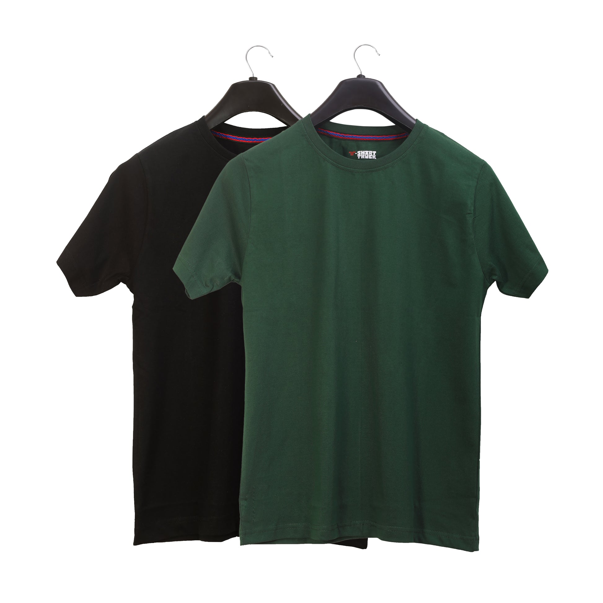 Unisex Round Neck Plain Solid Combo Pack of 2 T-shirts Black & Green