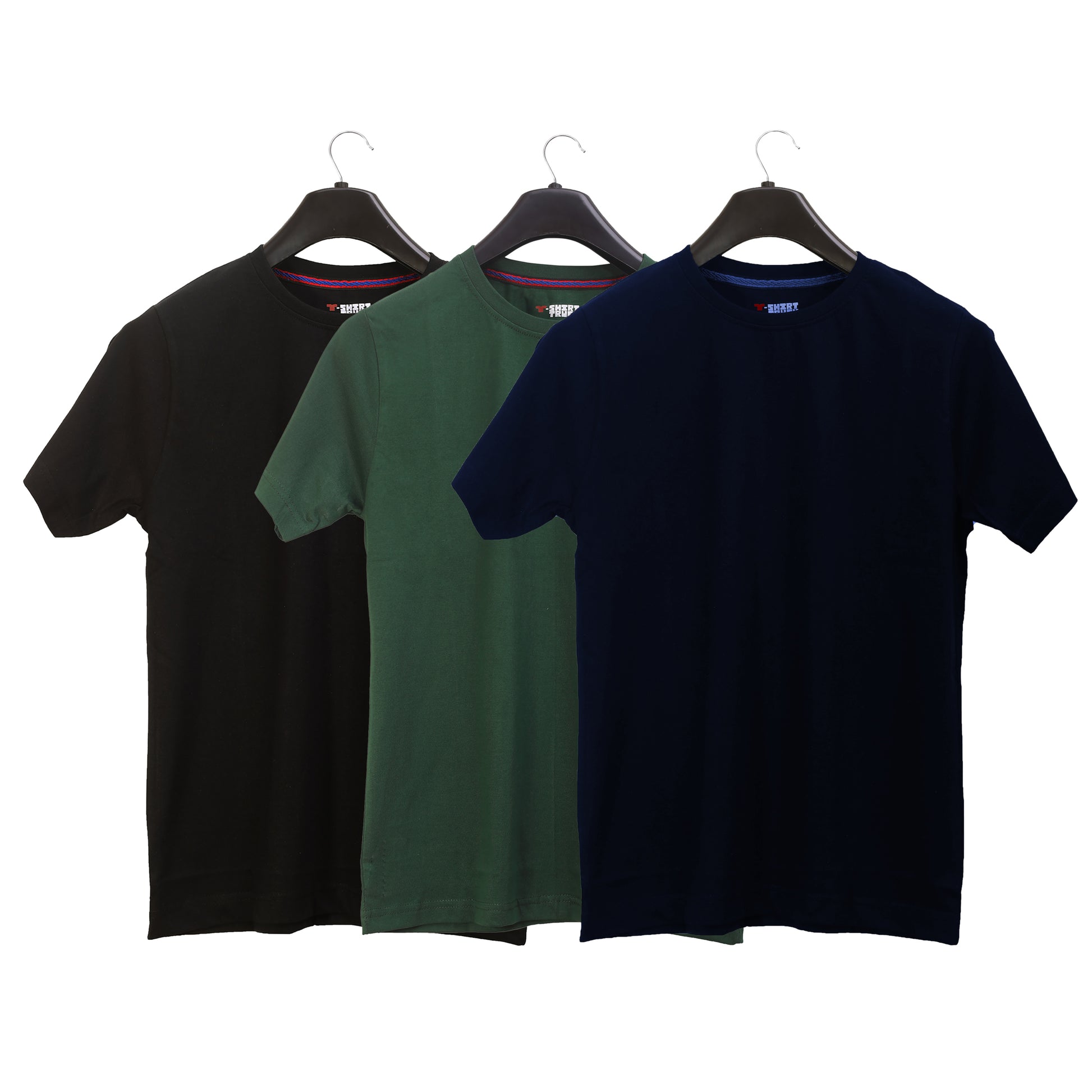 Unisex Round Neck Plain Solid Combo Pack of 3 T-shirts Green, Black & Blue