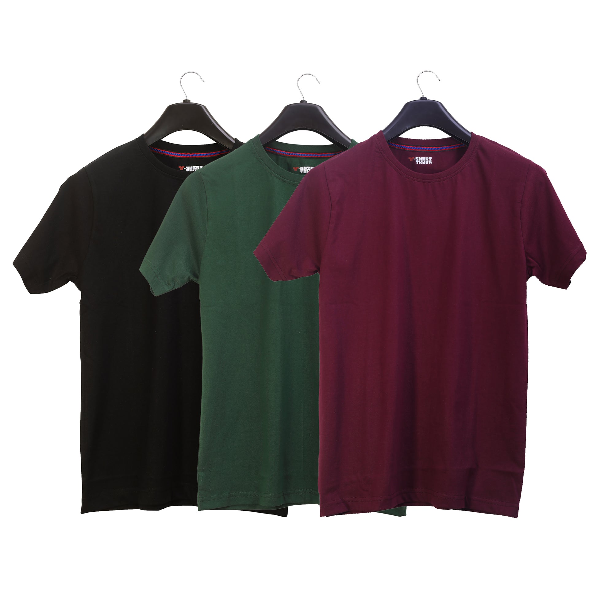 Unisex Round Neck Plain Solid Combo Pack of 3 T-shirts Black, Green & Maroon