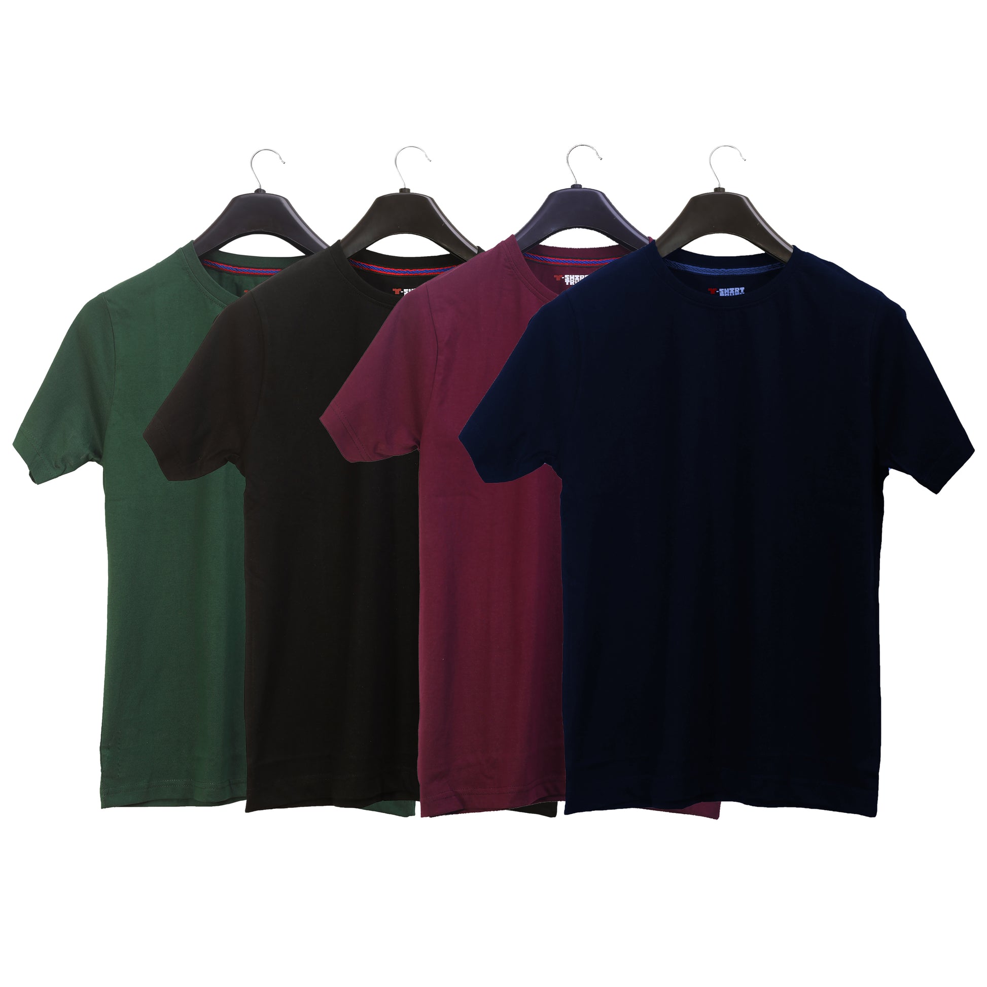 Unisex Round Neck Plain Solid Combo Pack of 4 T-shirts Black, Green, Blue & Maroon
