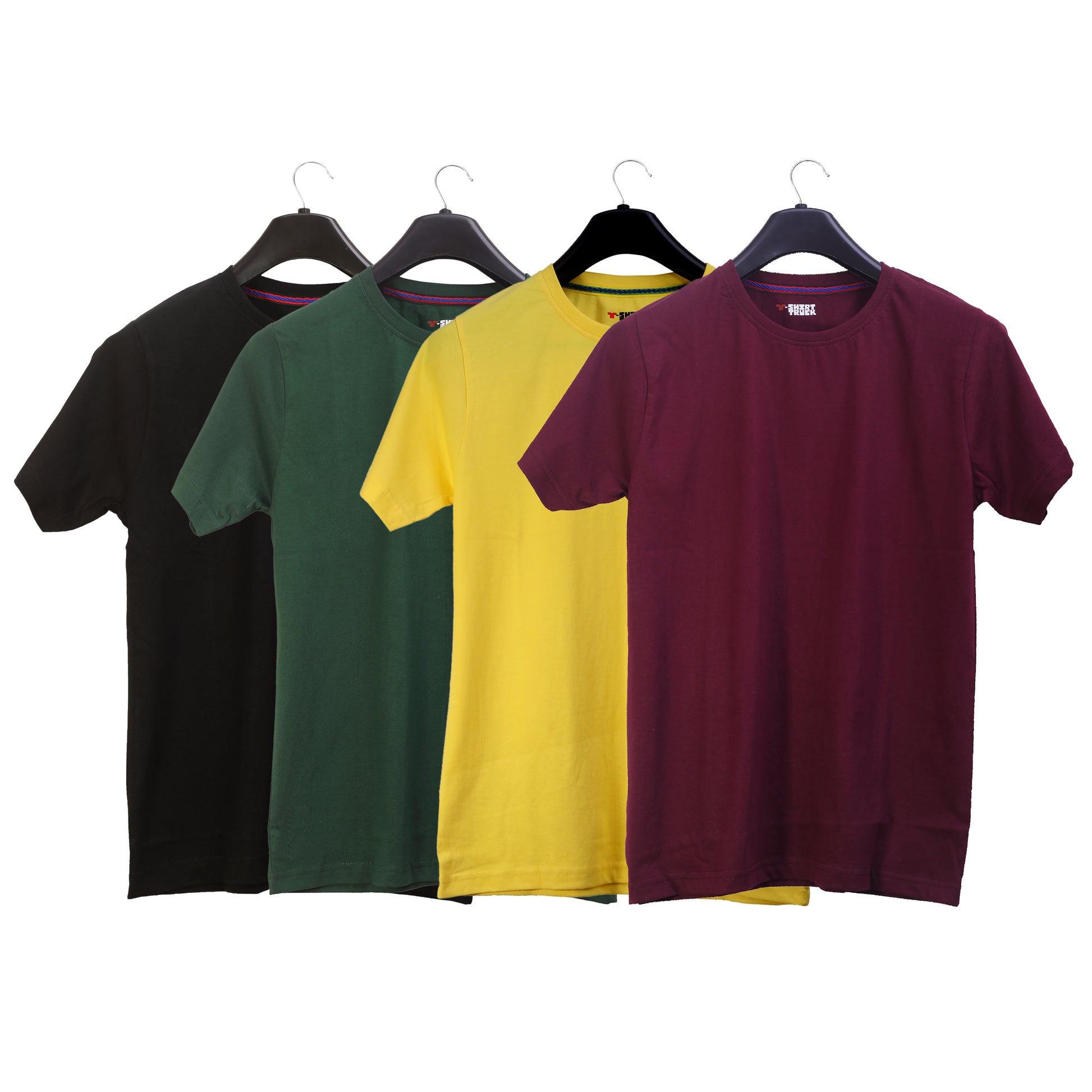 Unisex Round Neck Plain Solid Combo Pack of 4 T-shirts Black, Green, Yellow & Maroon