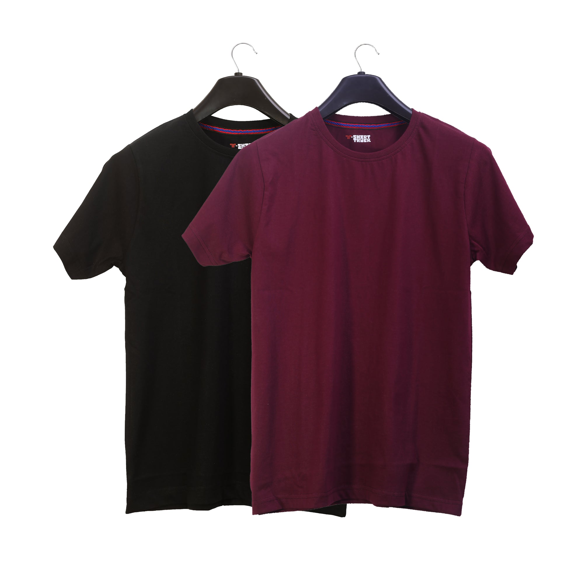 Unisex Round Neck Plain Solid Combo Pack of 2 T-shirts Black & Maroon