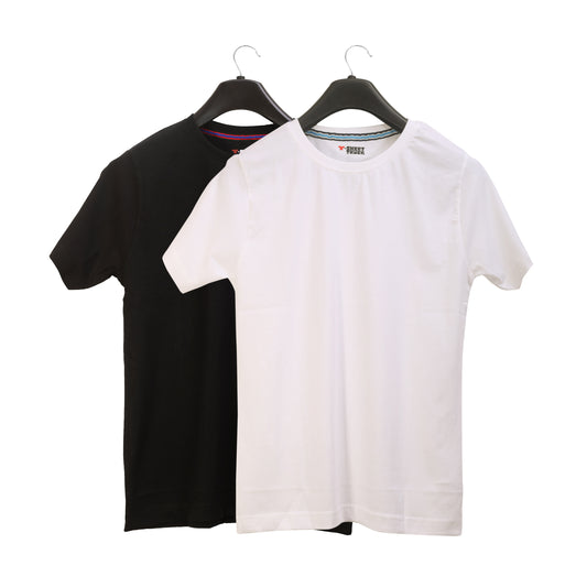 Unisex Round Neck Plain Solid Combo Pack of 2 T-shirts Black & White