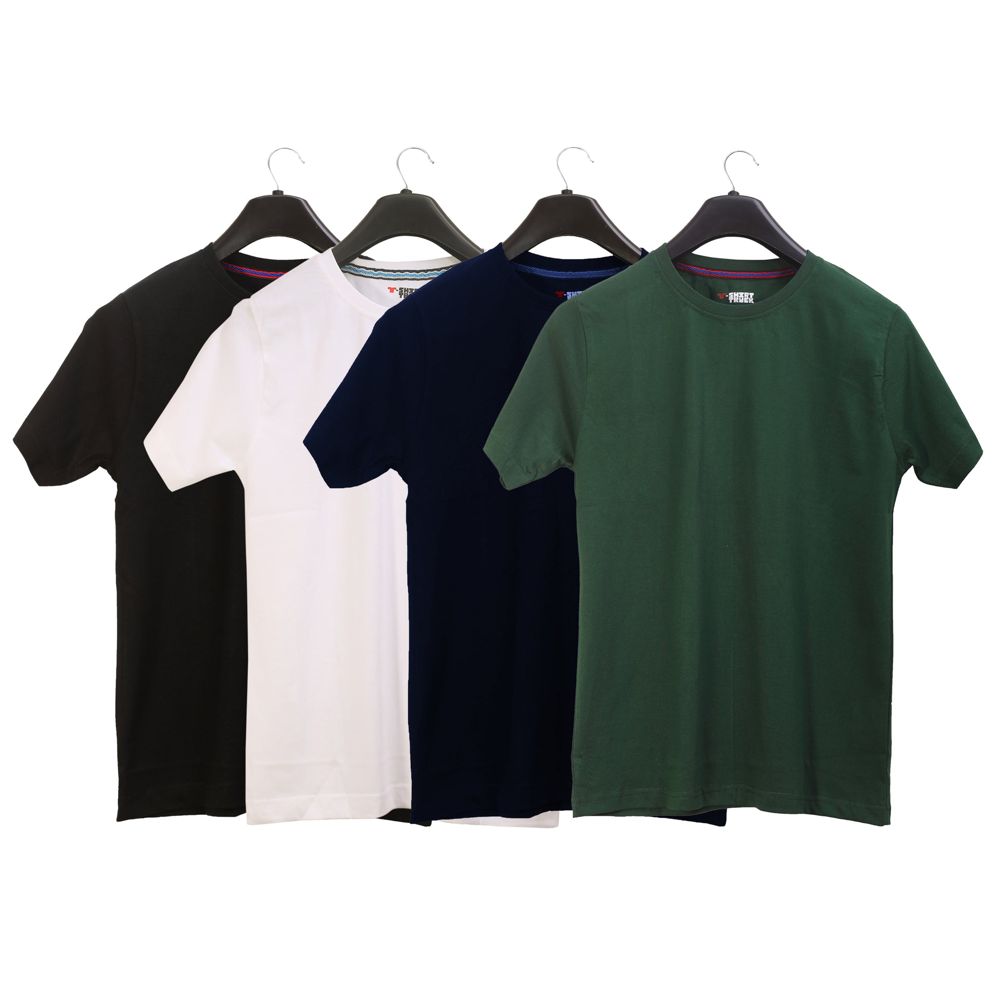 Unisex Round Neck Plain Solid Combo Pack of 4 T-shirts Black, Green, White & Yellow