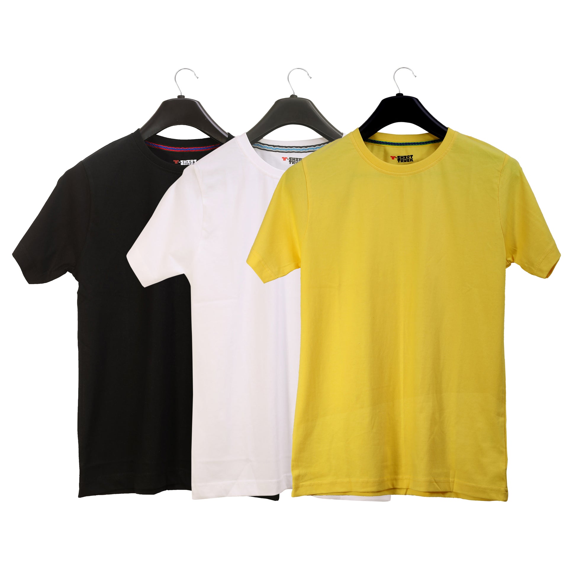 Unisex Round Neck Plain Solid Combo Pack of 3 T-shirts Black, White & Yellow