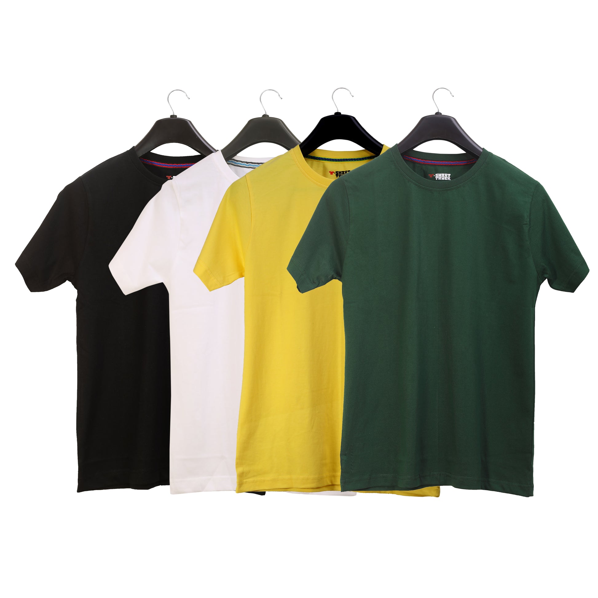 Unisex Round Neck Plain Solid Combo Pack of 4 T-shirts Black, Green, Yellow & White