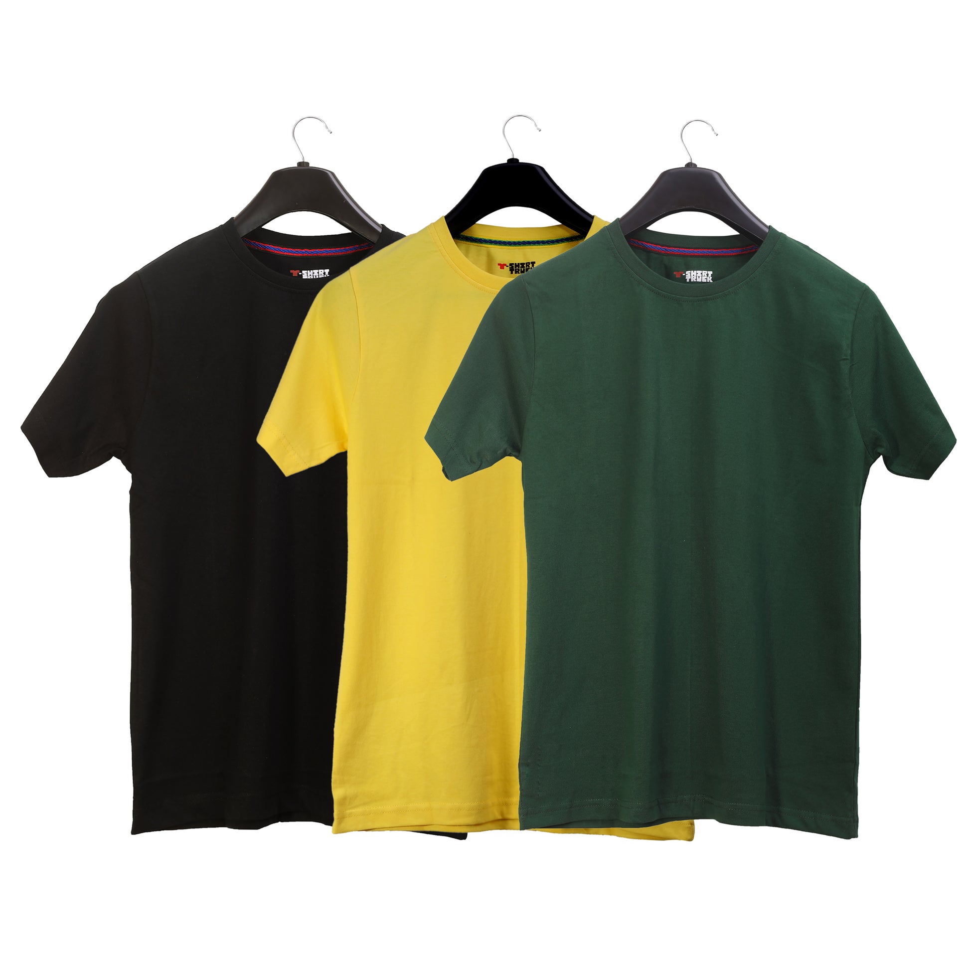 Unisex Round Neck Plain Solid Combo Pack of 3 T-shirts Black, Yellow, & Green