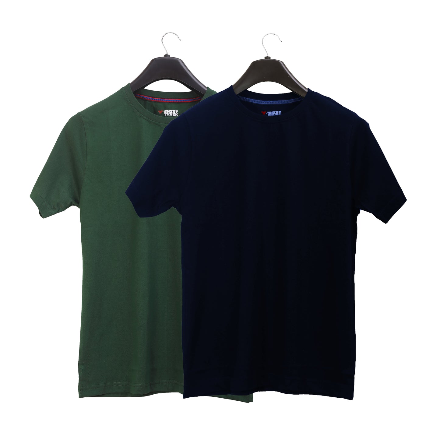 Unisex Round Neck Plain Solid Combo Pack of 2 T-shirts Green & Blue