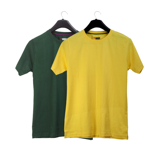 Unisex Round Neck Plain Solid Combo Pack of 2 T-shirts Green & Yellow