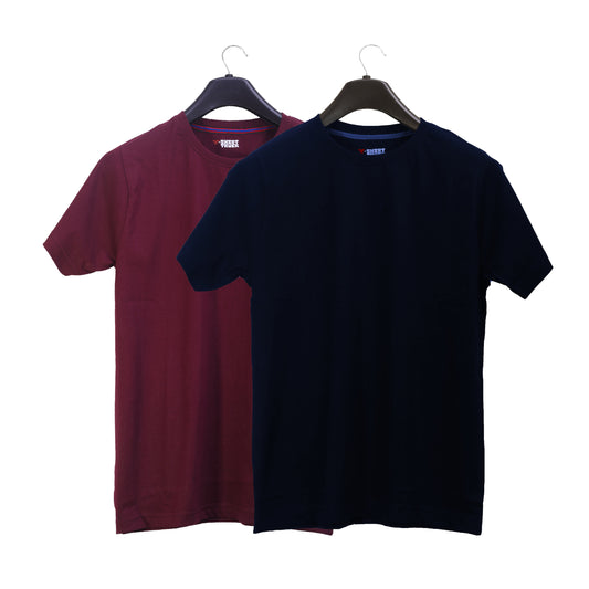 Unisex Round Neck Plain Solid Combo Pack of 2 T-shirts Maroon & Blue