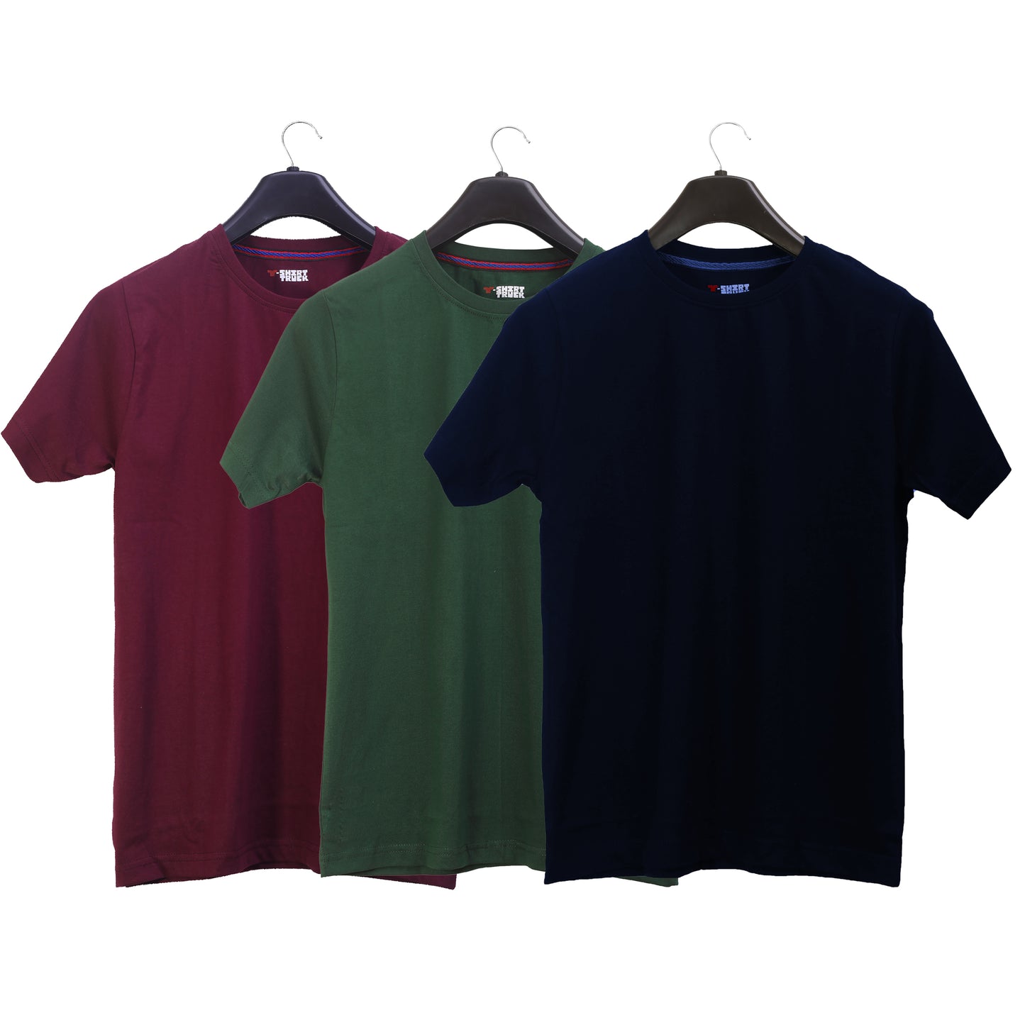 Unisex Round Neck Plain Solid Combo Pack of 3 T-shirts Blue, Maroon, & Green