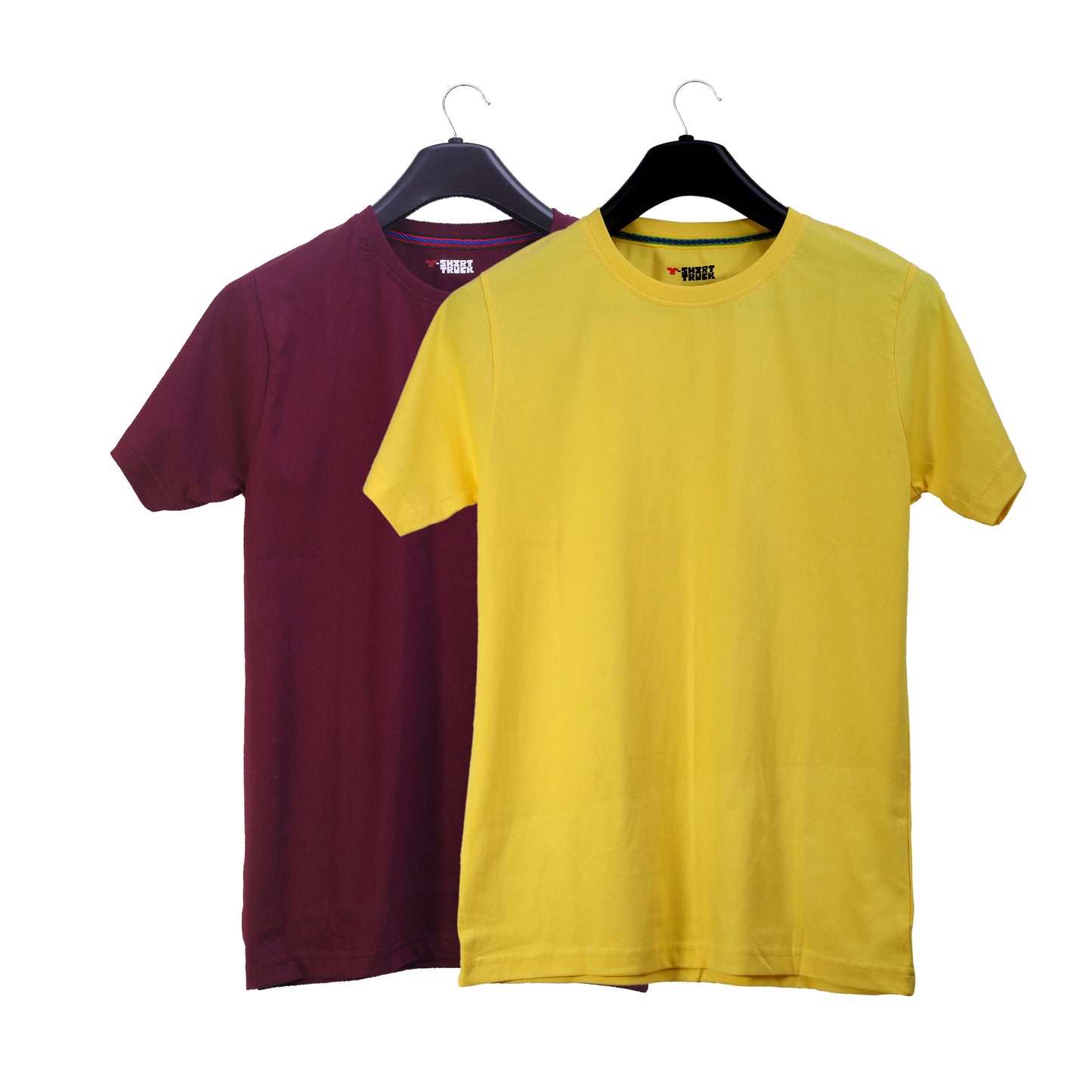 Unisex Round Neck Plain Solid Combo Pack of 2 T-shirts Maroon & Yellow