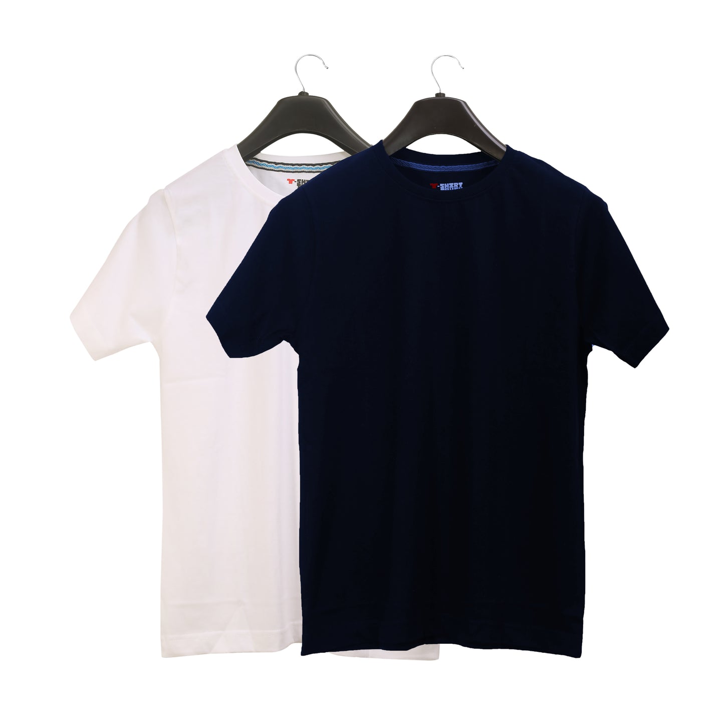 Unisex Round Neck Plain Solid Combo Pack of 2 T-shirts White & Blue
