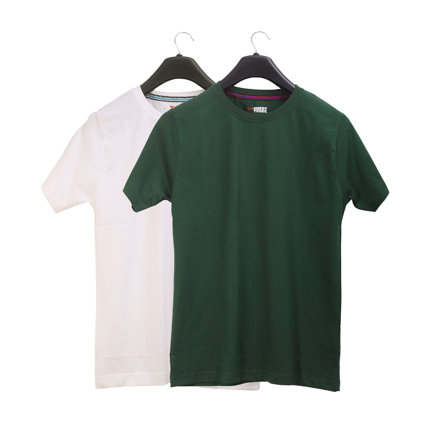 Unisex Round Neck Plain Solid Combo Pack of 2 T-shirts White & Green