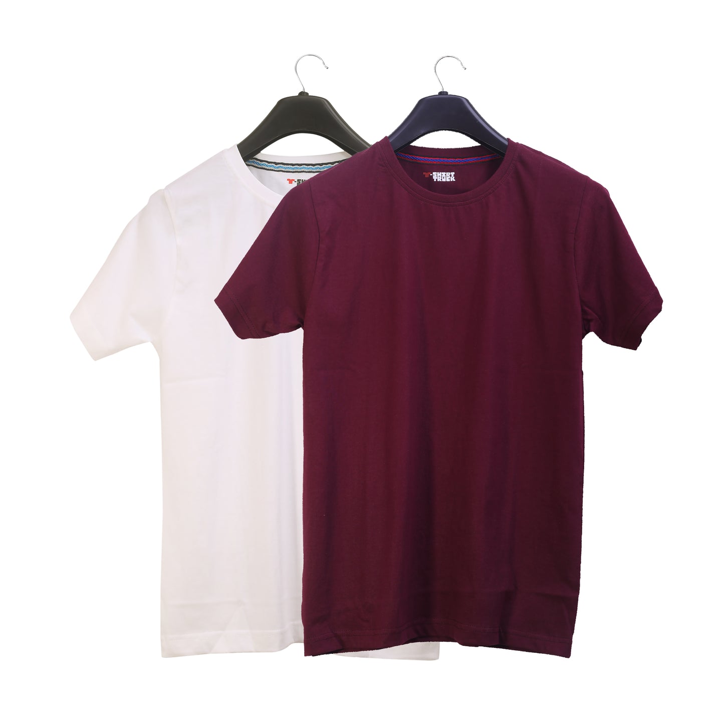 Unisex Round Neck Plain Solid Combo Pack of 2 T-shirts White & Maroon