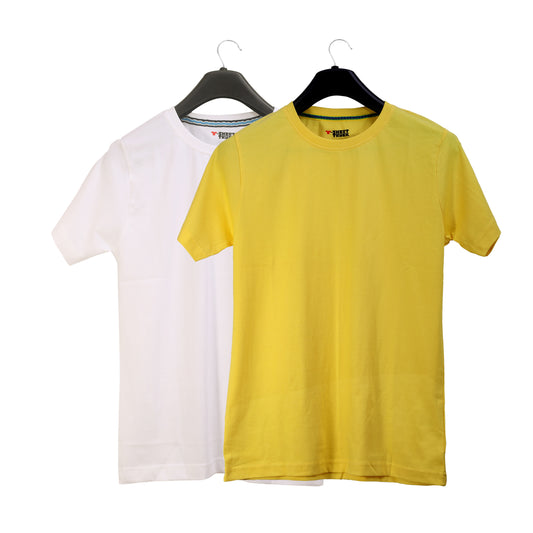 Unisex Round Neck Plain Solid Combo Pack of 2 T-shirts White & Yellow