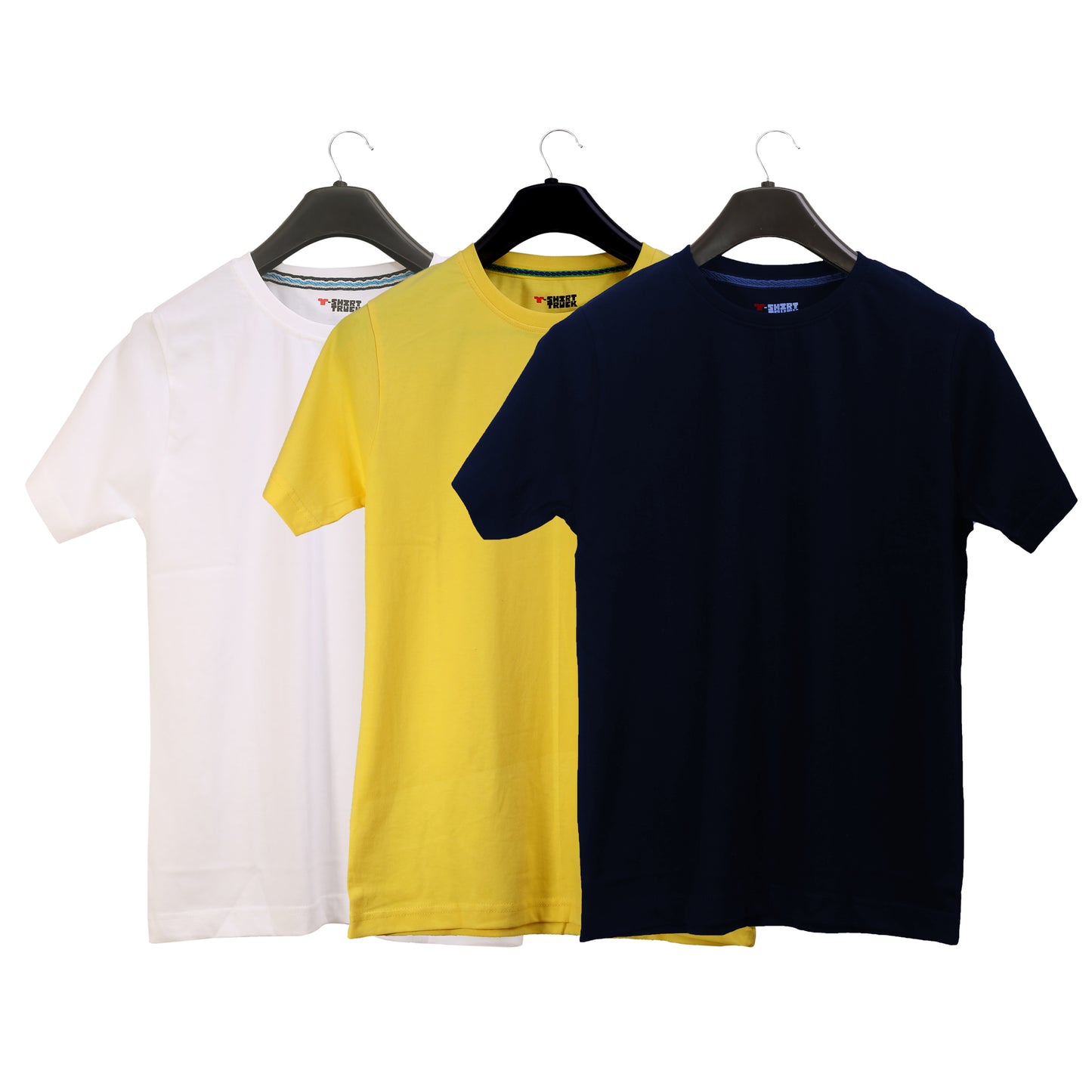 Unisex Round Neck Plain Solid Combo Pack of 3 T-shirts White, Yellow & Blue