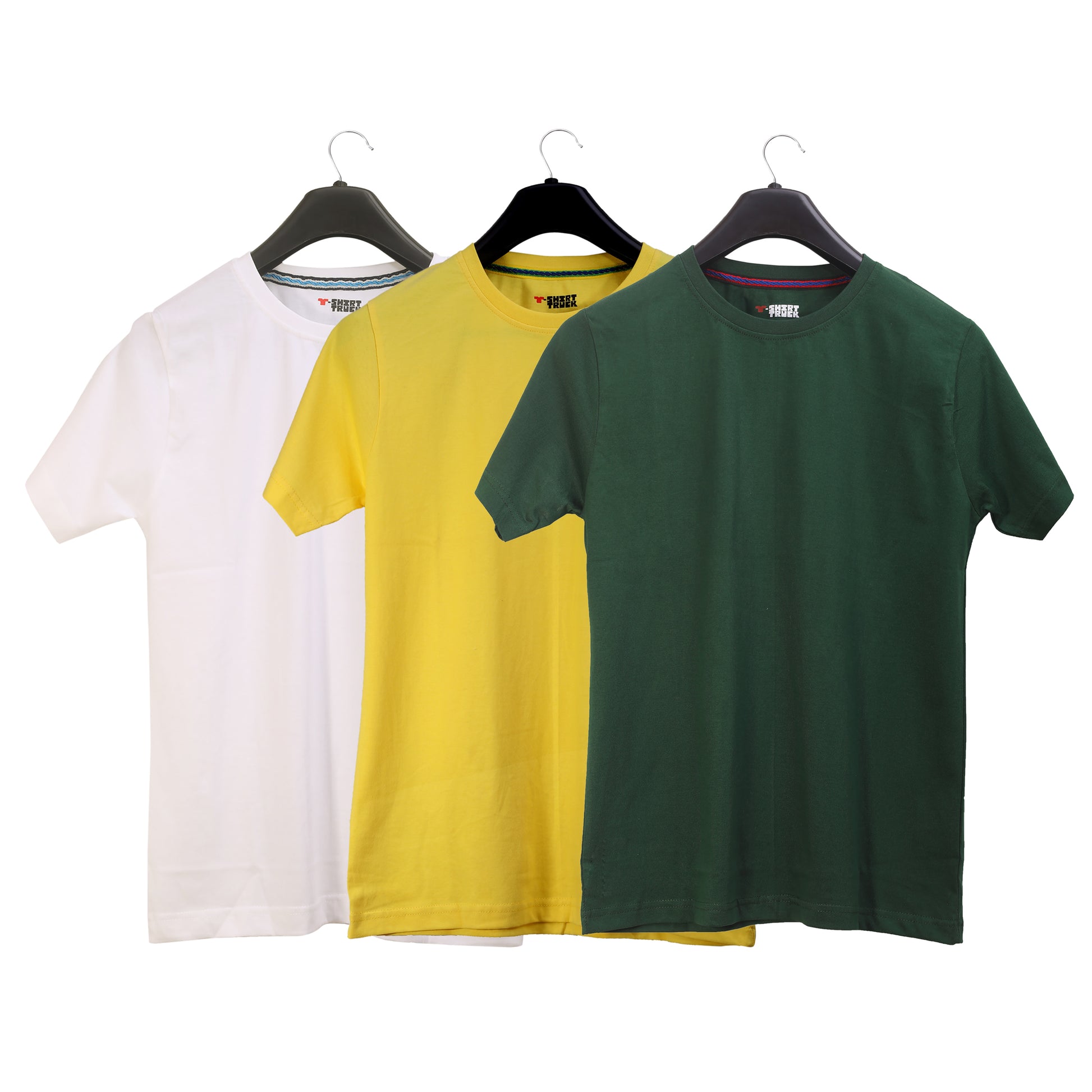 Unisex Round Neck Plain Solid Combo Pack of 3 T-shirts White, Yellow & Green