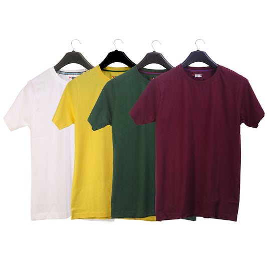 Unisex Round Neck Plain Solid Combo Pack of 4 T-shirts White, Green, Yellow & Maroon