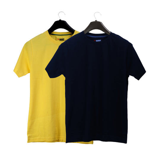 Unisex Round Neck Plain Solid Combo Pack of 2 T-shirts Yellow & Blue