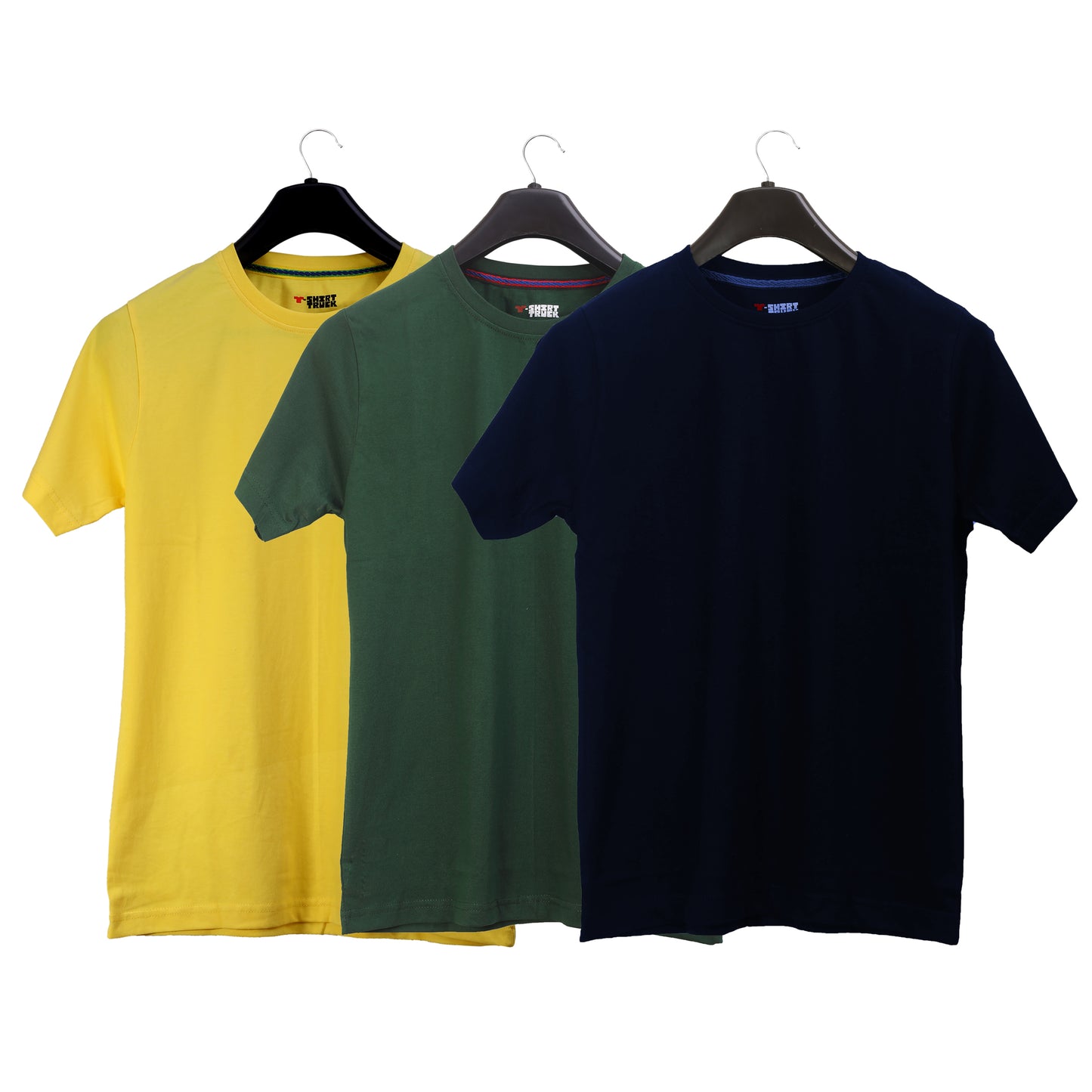 Unisex Round Neck Plain Solid Combo Pack of 3 T-shirts Yellow Green & Blue